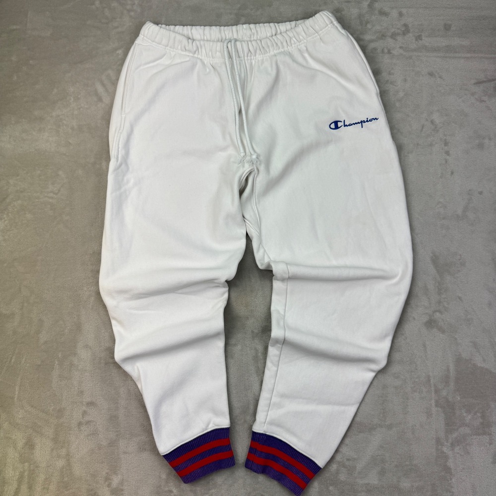 90s Champion Reverse Weave Sweatpants Mens Large White Joggers Striped Cuffs